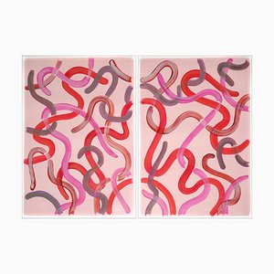 Natalia Roman, Red Lipstick Curves Diptych, 2022, Acrylic on Watercolor Paper-RWC-1395335