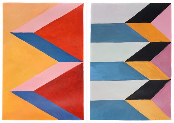 Natalia Roman, Surreal Temple Stairs Diptych, 2022, Acrylic on Watercolor Paper-RWC-1441604