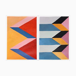 Natalia Roman, Surreal Temple Stairs Diptych, 2022, Acrylic on Watercolor Paper-RWC-1441604