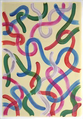 Natalia Roman, Vivid Gestures Diptych on Vanilla with Brush Strokes in Red, Pink and Green, 2022, Acrylic on Watercolor Paper-RWC-1395334