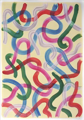 Natalia Roman, Vivid Gestures Diptych on Vanilla with Brush Strokes in Red, Pink and Green, 2022, Acrylic on Watercolor Paper-RWC-1395334