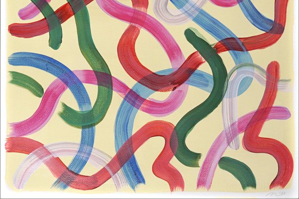 Natalia Roman, Vivid Gestures Diptych on Vanilla with Brush Strokes in Red, Pink and Green, 2022, Acrylic on Watercolor Paper-RWC-1395334