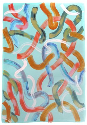 Natalia Roman, Vivid Looping Lines on Turquoise, 2022, Acrylic on Watercolor Paper-RWC-1361579