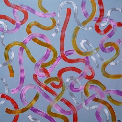 Natalia Roman, Vivid Warm Strokes on Gray, Acrylic Painting on Canvas, 2021-RWC-859046