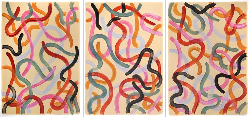 Natalia Roman, Warm Pastel Tones Triptych, 2022, Acrylic on Watercolor Paper-RWC-1425681