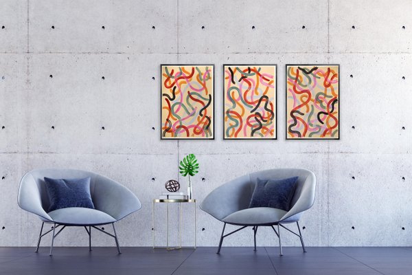 Natalia Roman, Warm Pastel Tones Triptych, 2022, Acrylic on Watercolor Paper-RWC-1425681