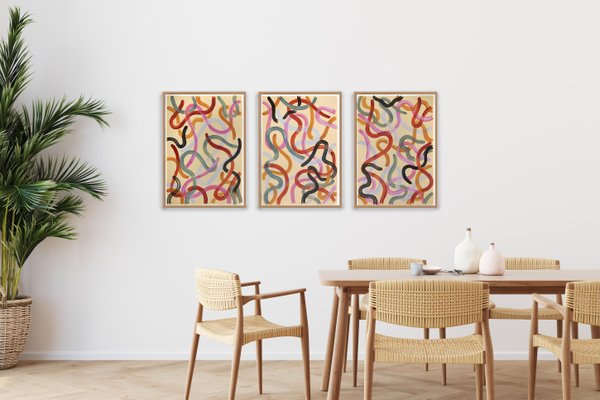 Natalia Roman, Warm Pastel Tones Triptych, 2022, Acrylic on Watercolor Paper-RWC-1425681