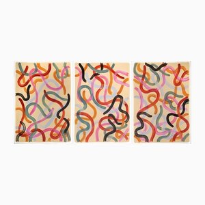 Natalia Roman, Warm Pastel Tones Triptych, 2022, Acrylic on Watercolor Paper-RWC-1425681