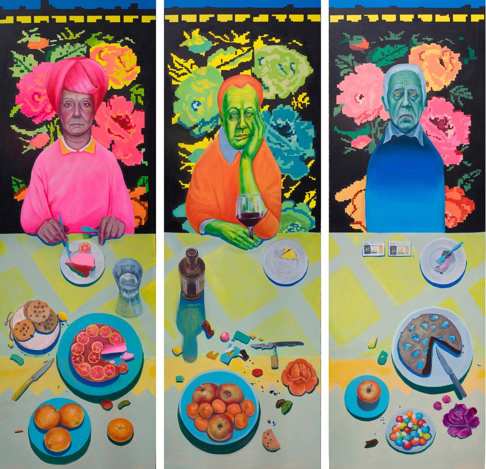 Natasha Lelenco, Large Triptych with After-Dinner & Still Life, Dibond Prints, 2023, Set of 3