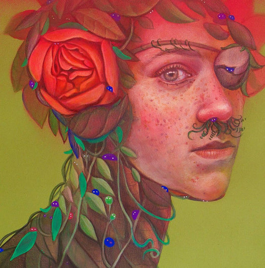 Natasha Lelenco, Pirate with Plants and Insects, 2022, Acrylic & Spray Paint on Plywood