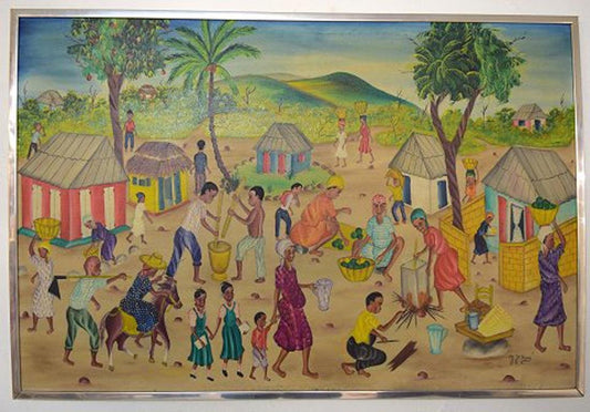 Nativist School Oil on Canvas by Y. Jn. René, 1970s