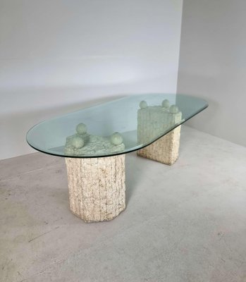 Natural Mactan Stone Dining Table with Glass Top, 1980s-GNW-1738283