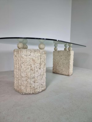 Natural Mactan Stone Dining Table with Glass Top, 1980s-GNW-1738283