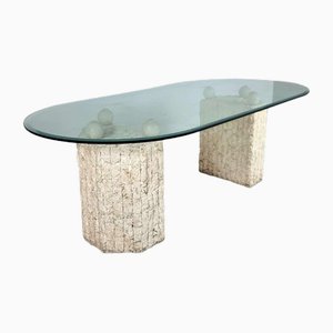 Natural Mactan Stone Dining Table with Glass Top, 1980s-GNW-1738283