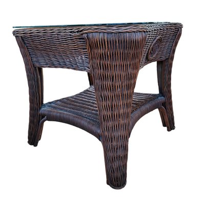 Natural Rattan Side Table with Central Medallon and Crystal, 1990s-TCS-1397653