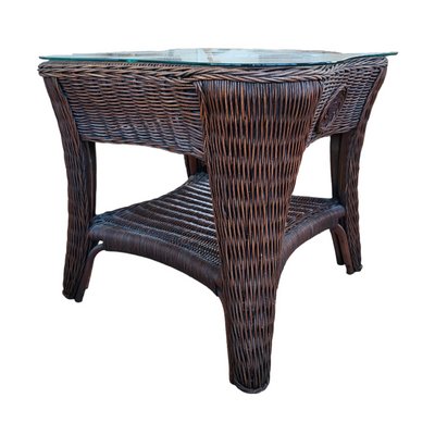 Natural Rattan Side Table with Central Medallon and Crystal, 1990s-TCS-1397653