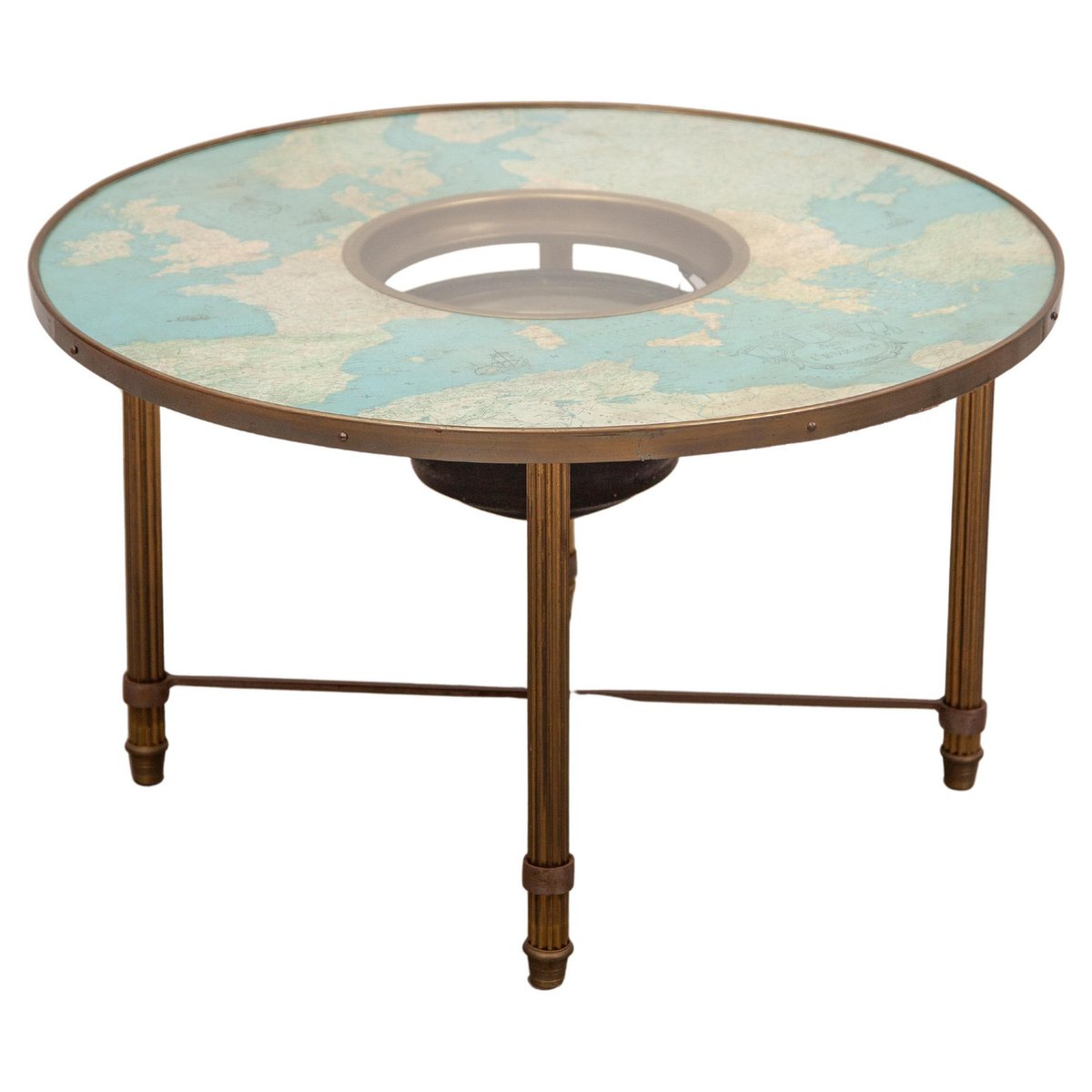 Nautical Compass and Cosmographic Cart Round Coffee Table, France, 1950s