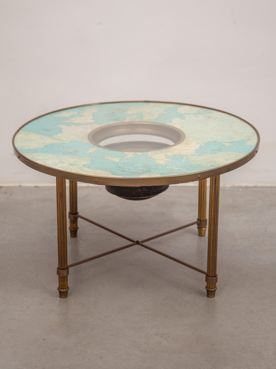 Nautical Compass and Cosmographic Cart Round Coffee Table, France, 1950s