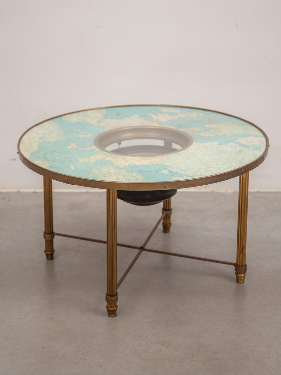 Nautical Compass and Cosmographic Cart Round Coffee Table, France, 1950s