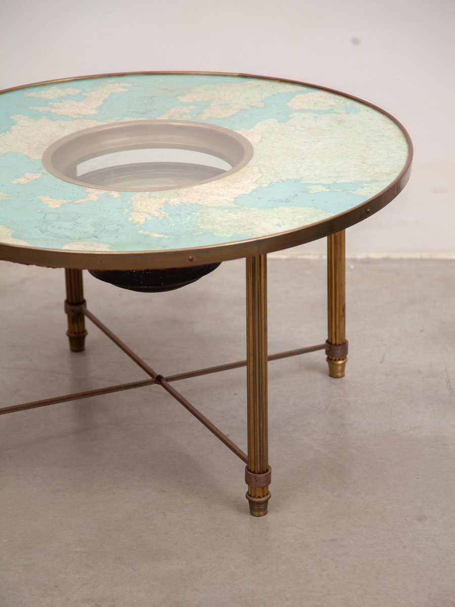 Nautical Compass and Cosmographic Cart Round Coffee Table, France, 1950s