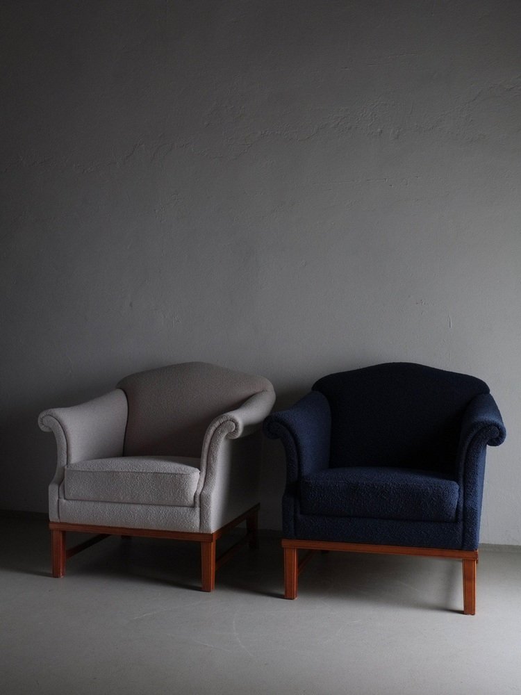 Navy Boucle Lounge Chair, Sweden, 1940s