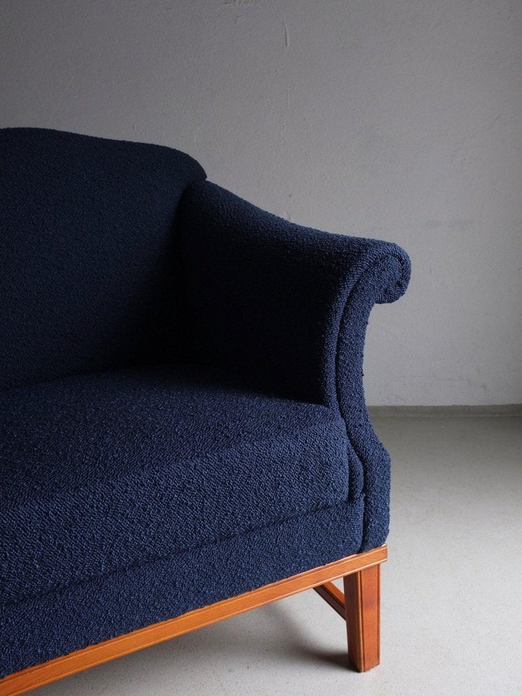 Navy Boucle Lounge Chair, Sweden, 1940s