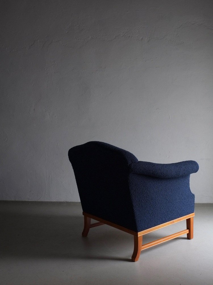 Navy Boucle Lounge Chair, Sweden, 1940s