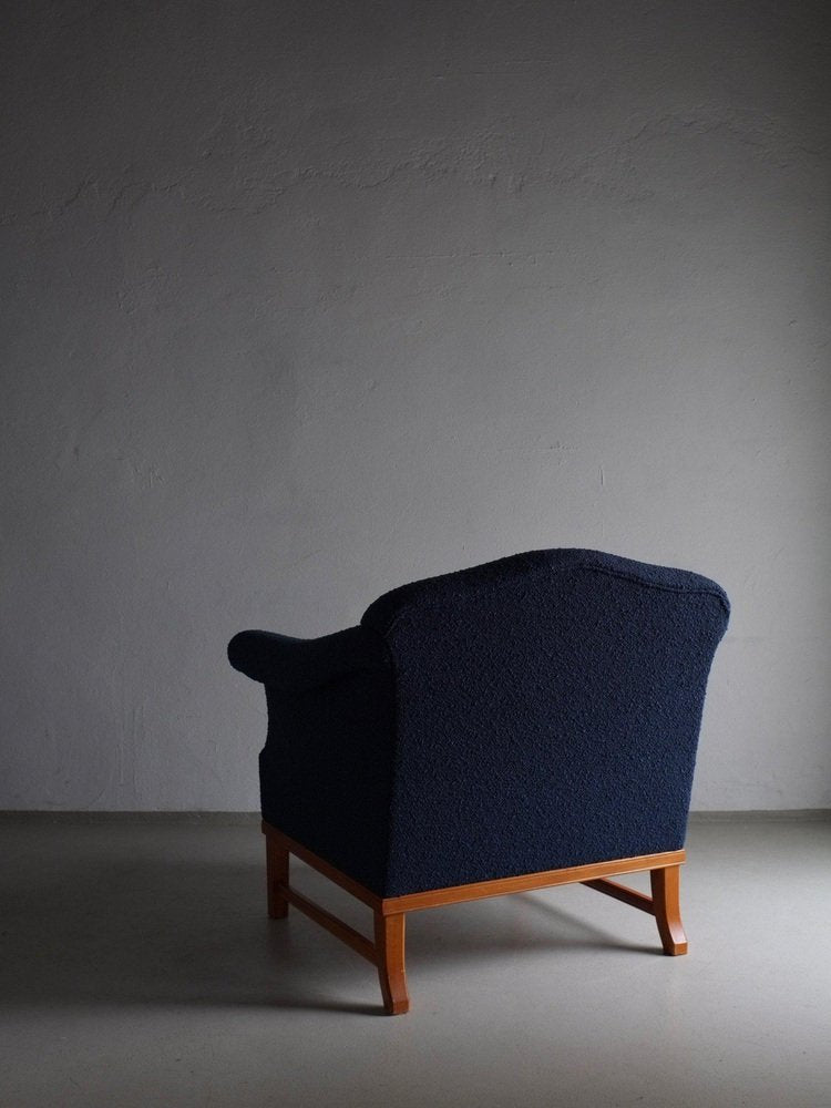 Navy Boucle Lounge Chair, Sweden, 1940s