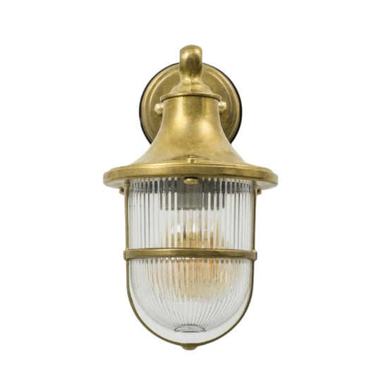 Navy Style Outdoor Wall Sconces in Brass and Crystal, Set of 2