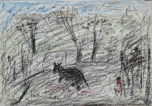 Nazareno Gattamelata, Landscape With Animals, Drawing, 1970s