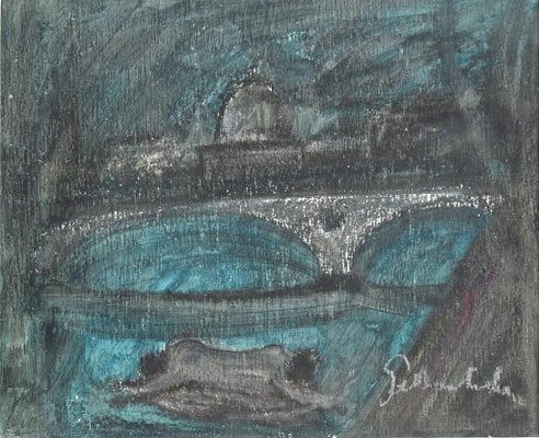 Nazareno Gattamelata, The Bridge, Drawing in Charcoal, 1970s-ZCI-1760532