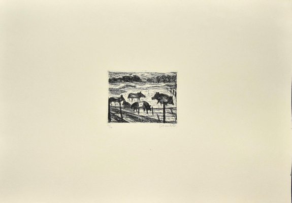 Nazareno Gattamenata, Animals in the Corral, Original Etching on Paper, 1985-ZCI-1234341