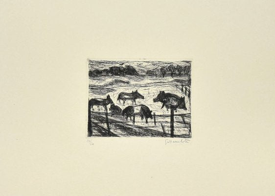 Nazareno Gattamenata, Animals in the Corral, Original Etching on Paper, 1985-ZCI-1234341