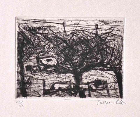 Nazareno Gattamenata, Landscape, Original Etching, 1970s-ZCI-1234345