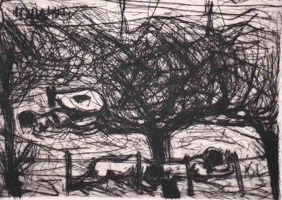 Nazareno Gattamenata, Landscape, Original Etching, 1970s-ZCI-1234345