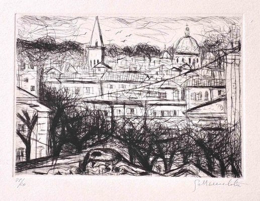 Nazareno Gattamenata, Roman Landscape, Original Etching, 1970s-ZCI-1234347