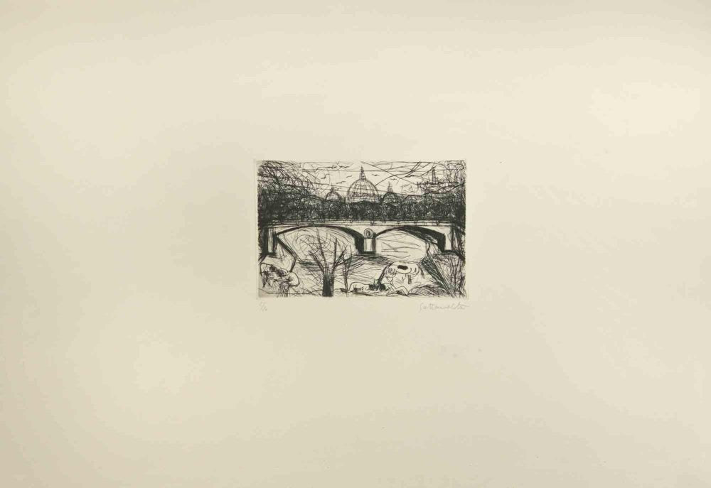 Nazareno Gattamenata, The View of St. Peter and Tiber in Rome, Etching, 1985