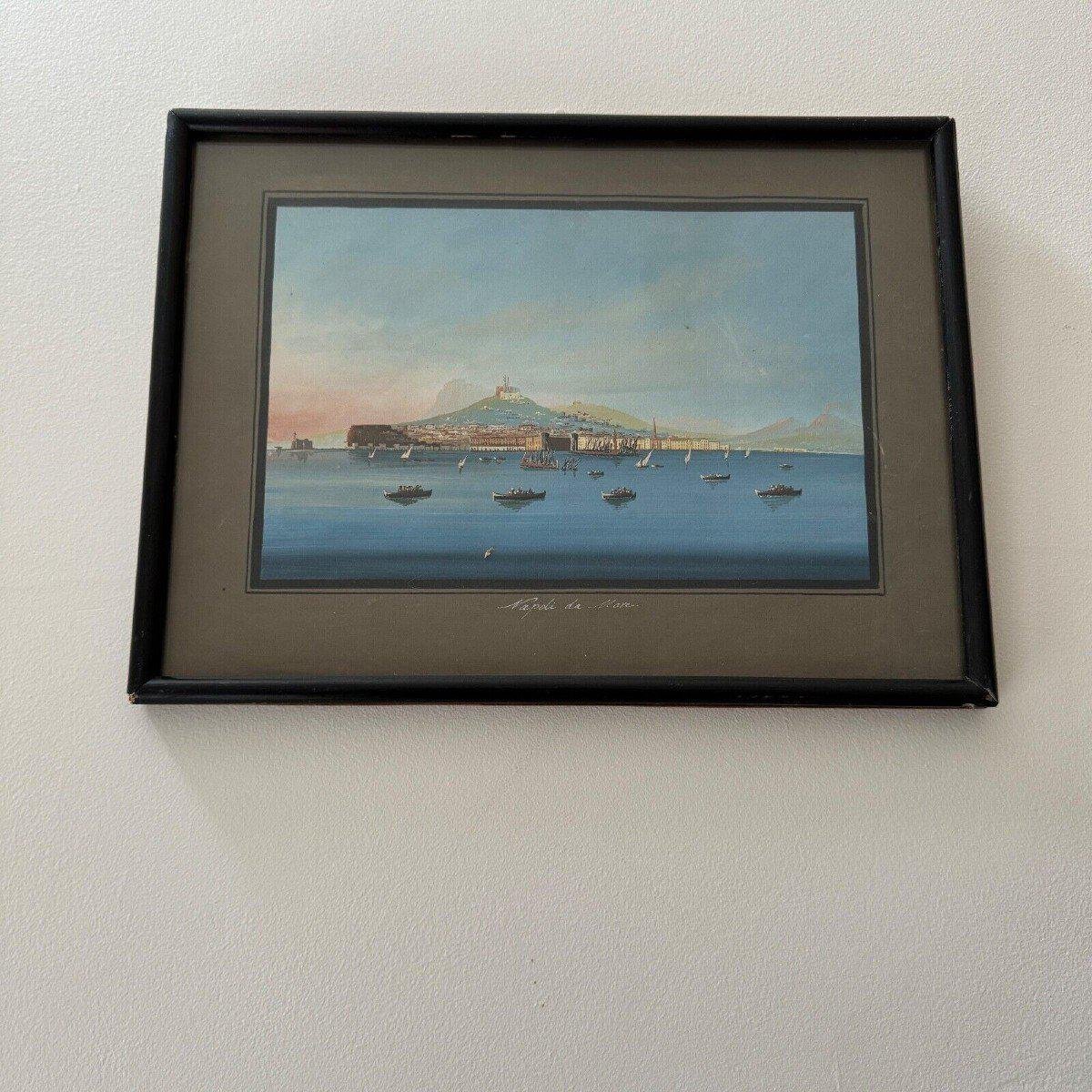 Neapolitan Artist, Napoli Da Mare, 19th Century, Gouache, Framed