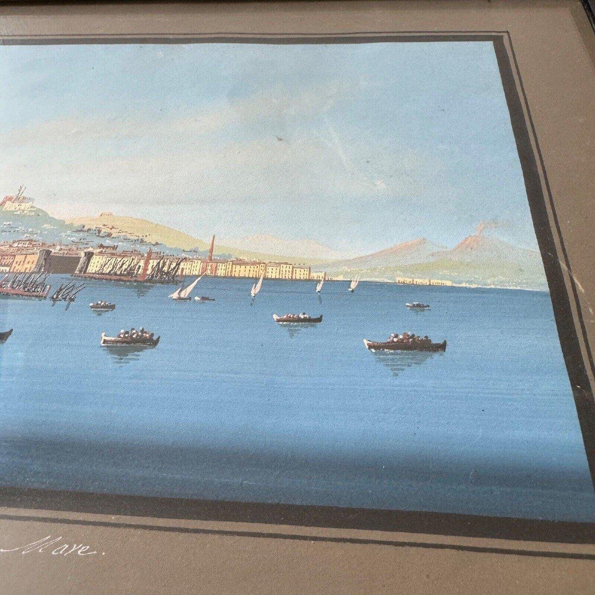 Neapolitan Artist, Napoli Da Mare, 19th Century, Gouache, Framed