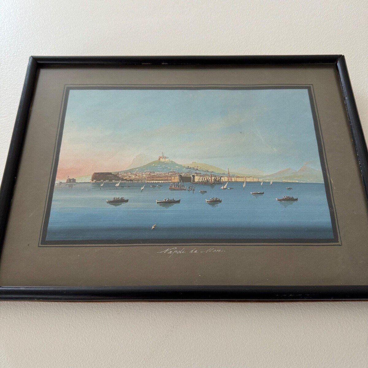 Neapolitan Artist, Napoli Da Mare, 19th Century, Gouache, Framed