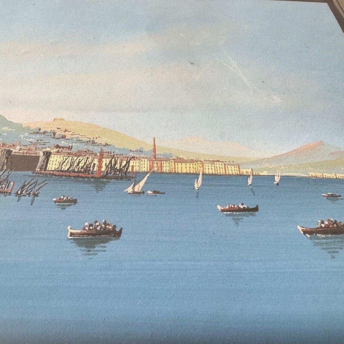 Neapolitan Artist, Napoli Da Mare, 19th Century, Gouache, Framed