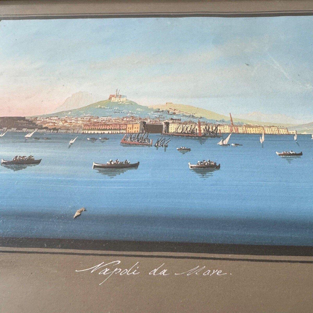 Neapolitan Artist, Napoli Da Mare, 19th Century, Gouache, Framed