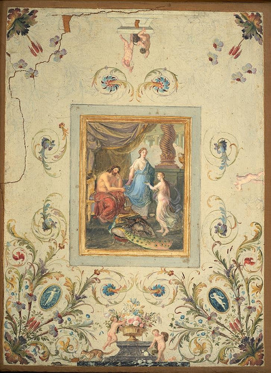 Neapolitan Artist, Neoclassical Scene with Grotesque Decorations, Oil Painting on Canvas, Early 19th Century, Framed