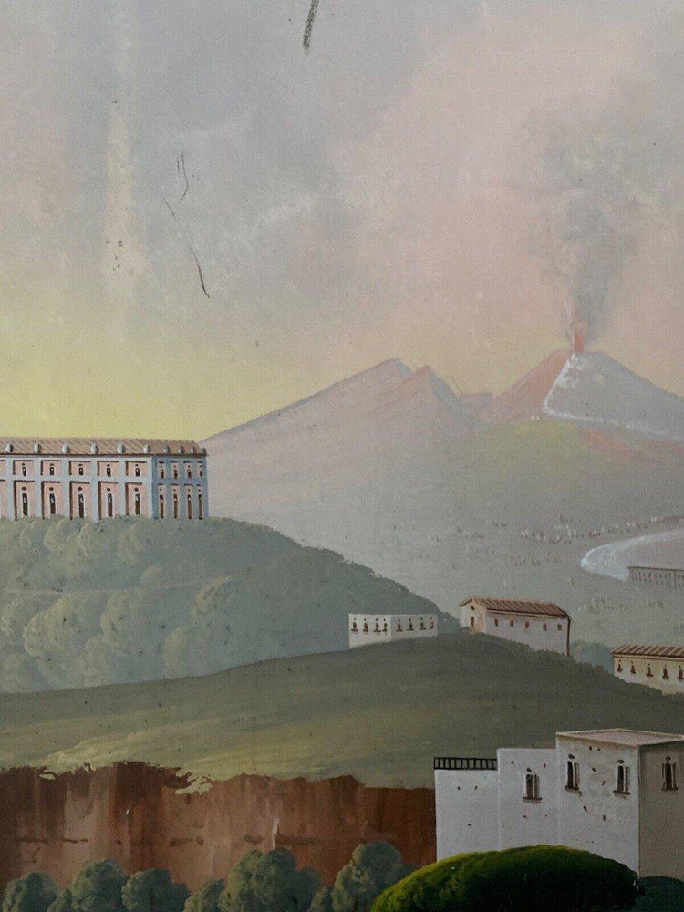 Neapolitan Artist, Villa Galla Naples, Eruption of Vesuvius, Early 19th Century, Gouache, Framed