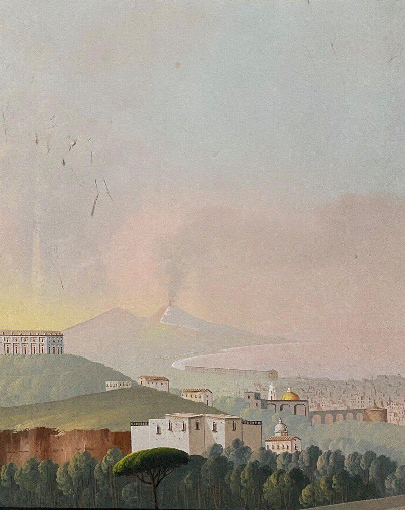 Neapolitan Artist, Villa Galla Naples, Eruption of Vesuvius, Early 19th Century, Gouache, Framed