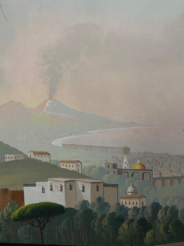 Neapolitan Artist, Villa Galla Naples, Eruption of Vesuvius, Early 19th Century, Gouache, Framed