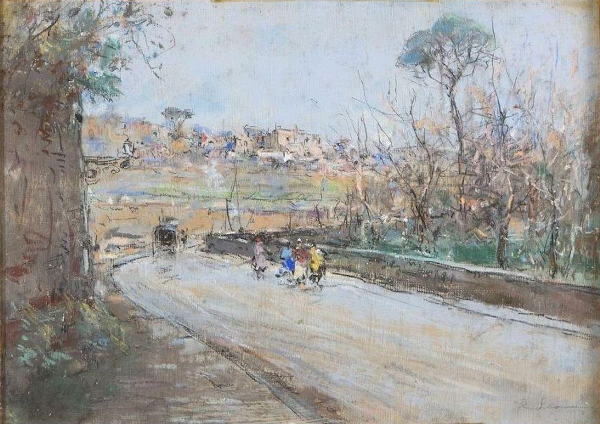 Neapolitan Hinterland - Mixed Media on Cardboard by R. Leone - 1920s 1920s