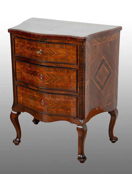 Neapolitan Louis XIV Chest of Drawers in Walnut Burl with Geometric Pattern Inlays, 18th Century