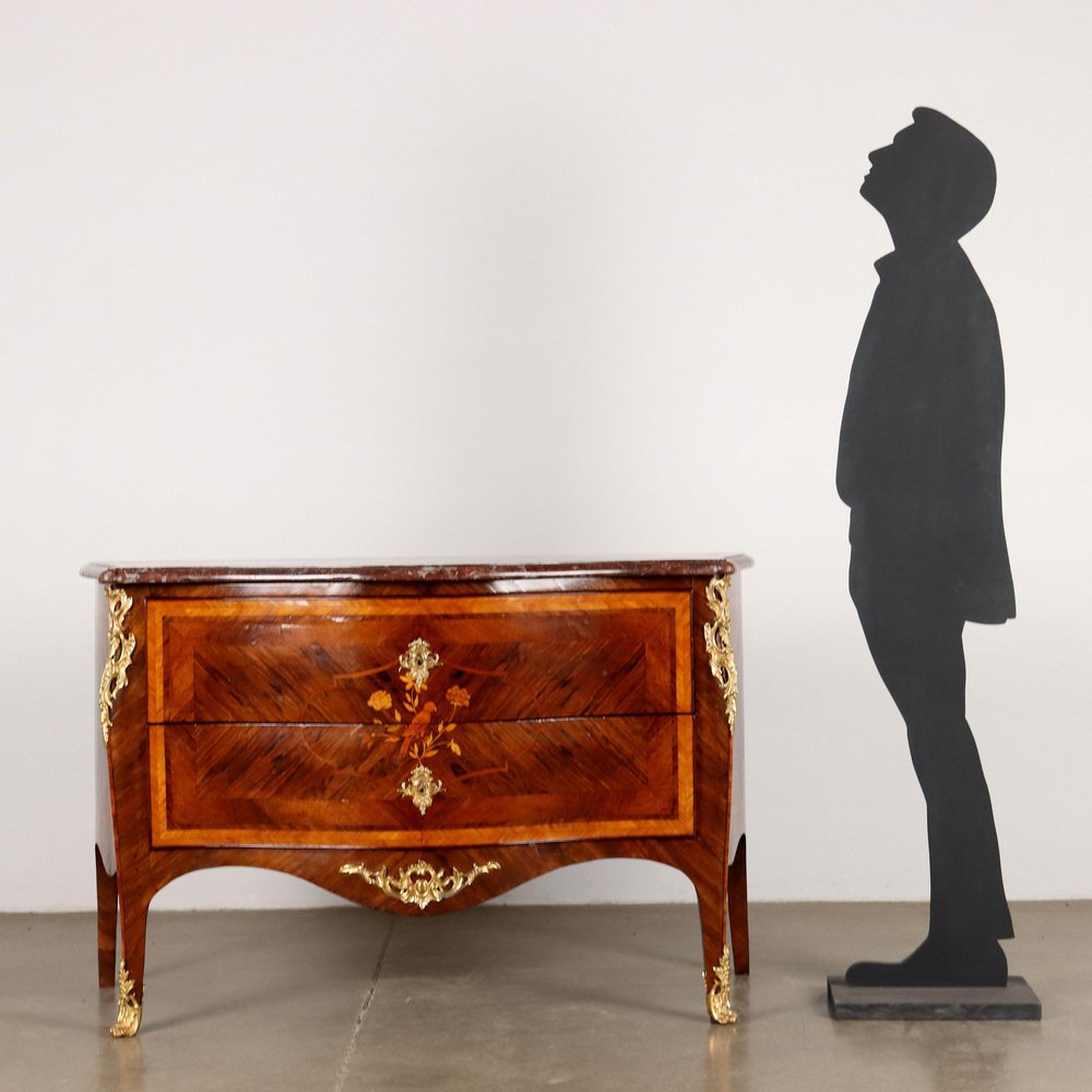 Neapolitan Rococo Chest of Drawers in Red Marble, Poplar & Bronze, Italy, 1700s