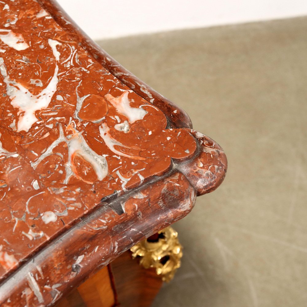 Neapolitan Rococo Chest of Drawers in Red Marble, Poplar & Bronze, Italy, 1700s